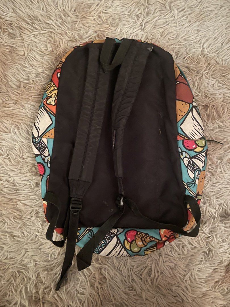 JanSport Fast Food Print Backpack (Category: Backpacks) located in Manila. Submitted by azishops (Listing ID 1470847361, Image 2). Description: Jansport backpack bought from Travel Club MOA Minimal signs of usage still in very much good condition, no issues.