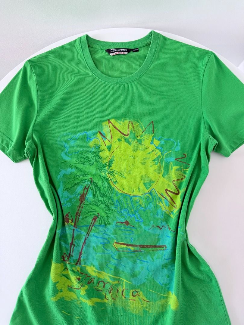 Kappa Jamaica y2k shirt (Category: Shirts) located in Cabanatuan. Submitted by argarments.ph (Listing ID 1470831532, Image 2). Description: Tagged: Large on tag Width 19.5" | Length 28.5" Condition: Good condition Issue(s): Pinhole. see photos.