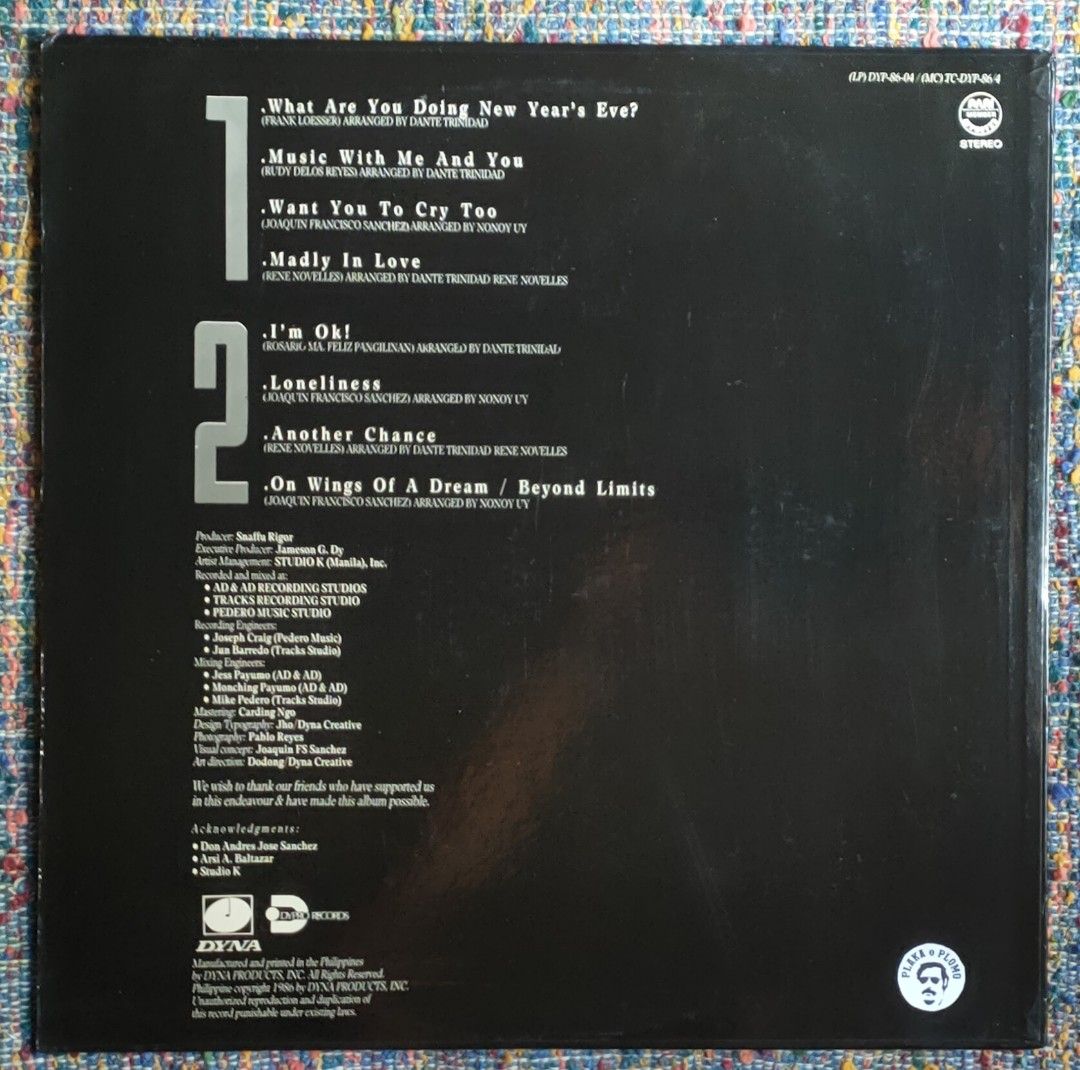 Keno - Beyond Limits LP Vinyl Record (Category: Vinyls) located in Quezon City. Submitted by plaka.o.plomo (Listing ID 1470793046, Image 2). Description: Artist(s) : Keno Album : Beyond Limits Year : 1986 Media : VG+ Color : Black Sleeve : VG+ No. : 1x Vinyl Size : 12" RPM : 33 Country : Philippines Catalog No. : LP-DYP-86 Tracklist : - Side 1 1. What Are You Doing New Year's Eve 2. Music With Me And You 3. Want You To Cry Too 4. Madly In Love - 