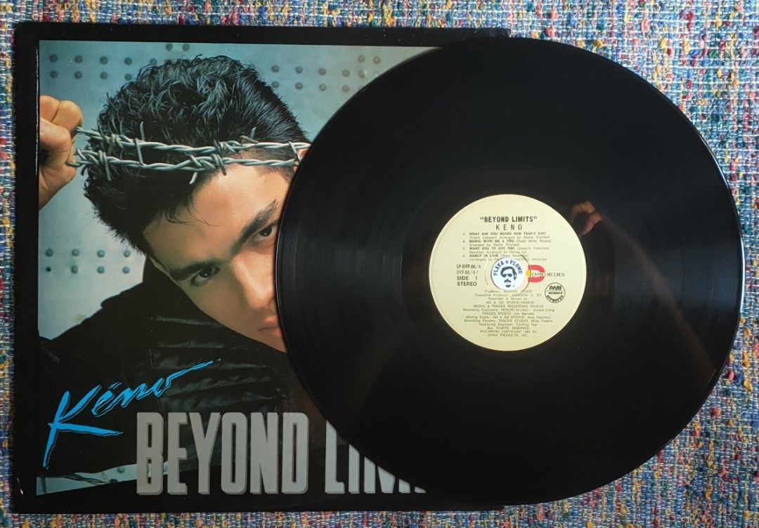 Keno - Beyond Limits LP Vinyl Record (Category: Vinyls) located in Quezon City. Submitted by plaka.o.plomo (Listing ID 1470793046, Image 3). Description: Artist(s) : Keno Album : Beyond Limits Year : 1986 Media : VG+ Color : Black Sleeve : VG+ No. : 1x Vinyl Size : 12" RPM : 33 Country : Philippines Catalog No. : LP-DYP-86 Tracklist : - Side 1 1. What Are You Doing New Year's Eve 2. Music With Me And You 3. Want You To Cry Too 4. Madly In Love - 