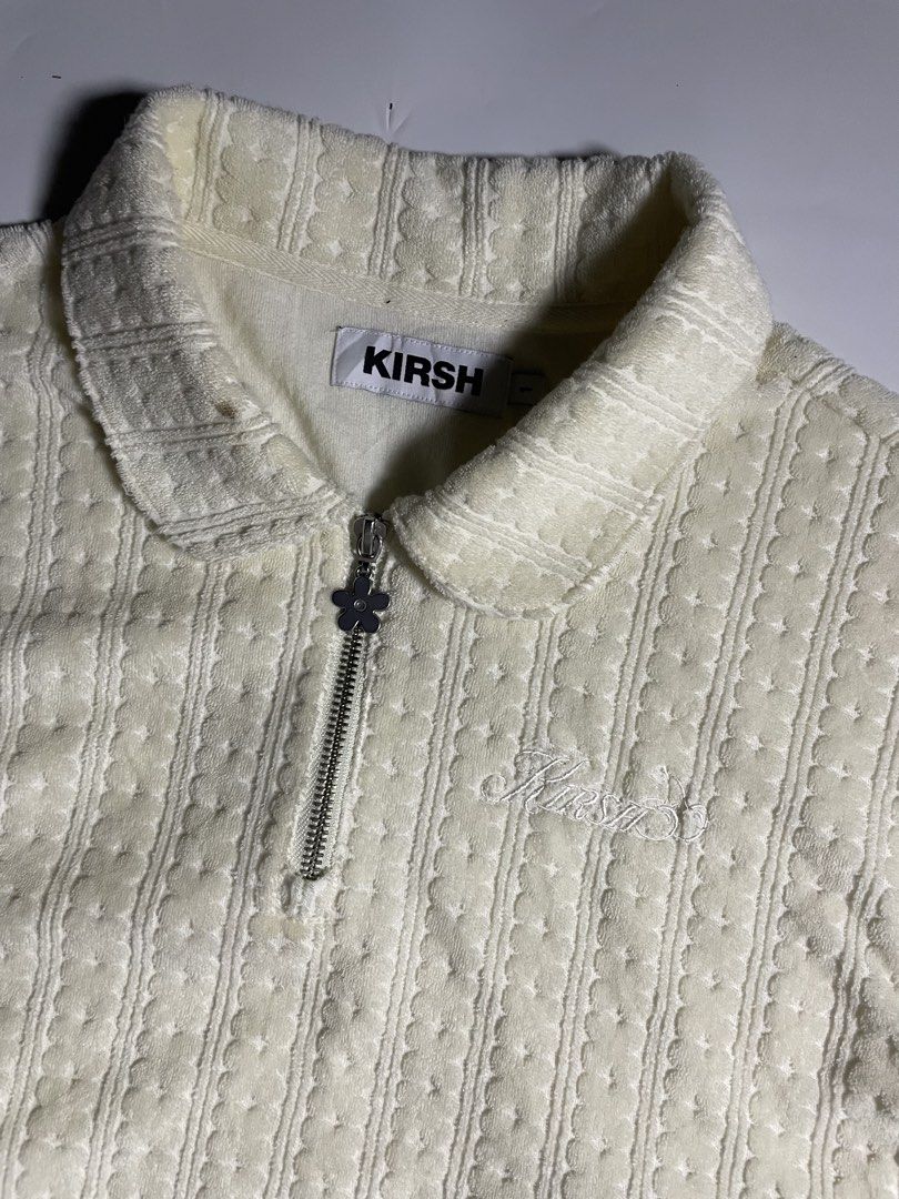 Kirsh collar terry half zip top (Category: Others Tops) located in Bais. Submitted by christian.complexthrift08 (Listing ID 1470763411, Image 3). Description: Kirsh collar terry half zip top (Perfect for daily use) Color: ivory Size: 1 on tag Width: 21.5 inches Length: 21.5 inches Condition: 9.5 / 10 Issue: stain sa collar Price: 399 plus shipping fee Via JNT express.