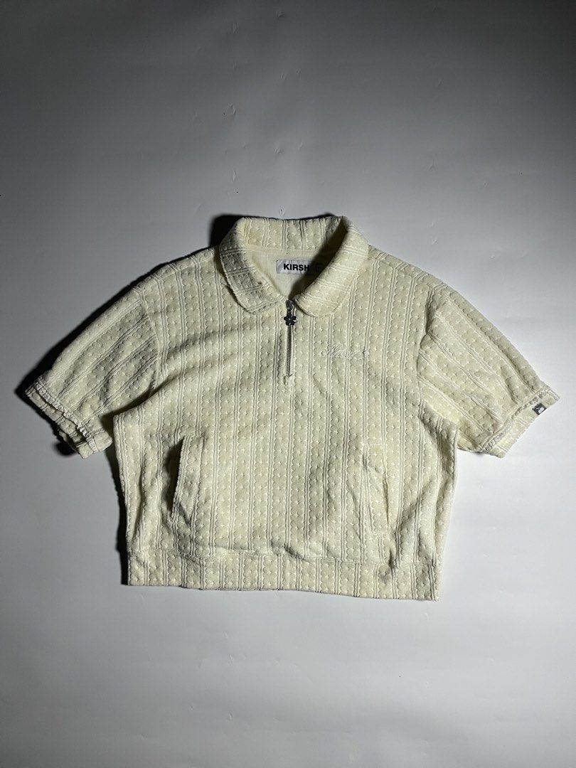 Kirsh collar terry half zip top (Category: Others Tops) located in Bais. Submitted by christian.complexthrift08 (Listing ID 1470763411, Image 2). Description: Kirsh collar terry half zip top (Perfect for daily use) Color: ivory Size: 1 on tag Width: 21.5 inches Length: 21.5 inches Condition: 9.5 / 10 Issue: stain sa collar Price: 399 plus shipping fee Via JNT express.