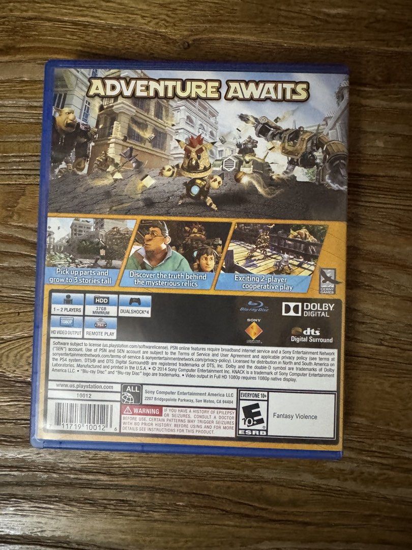 Knack PS4 Game (Category: PlayStation) located in Las Pinas. Submitted by emdjss (Listing ID 1470810486, Image 3). Description: - Original PS4 game disc and blue case included - Tested and 100% working, clean disc surface - ESRB Rating: Everyone 10+ (Fantasy Violence) - Includes original cover art and case insert - Features fun couch co-op adventure mode .