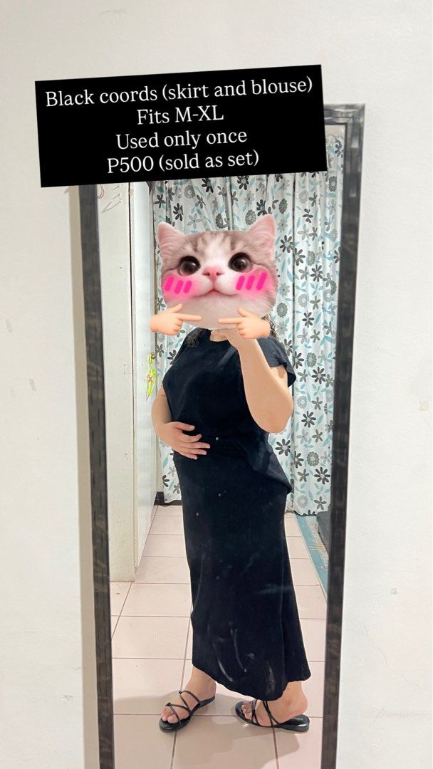 Knitted Black coords (Category: Sets or Coordinates) located in Cebu City. Submitted by fromreggg (Listing ID 1470852580, Image 3). Description: Black coords (skirt and blouse) Fits M-XL Used only once P500 (sold as set).