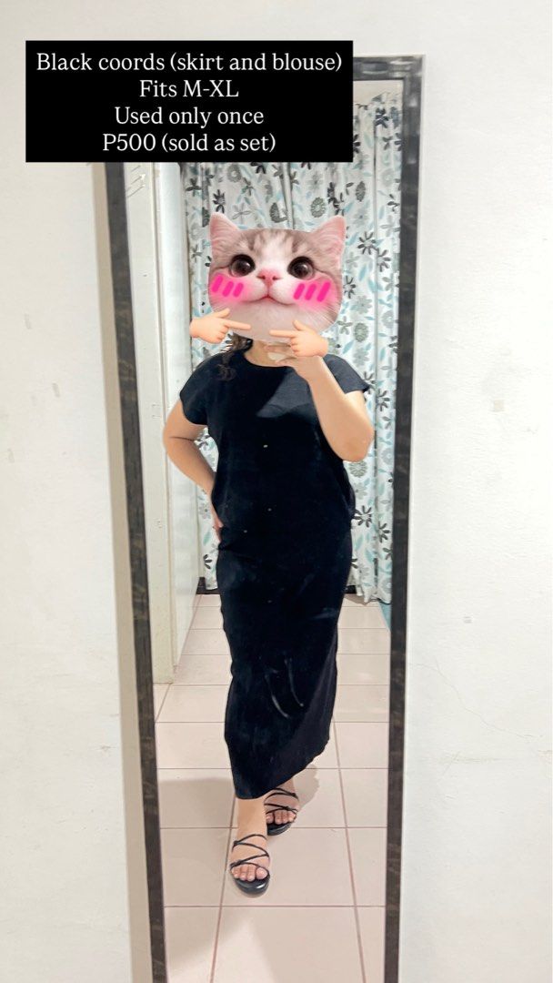 Knitted Black coords (Category: Sets or Coordinates) located in Cebu City. Submitted by fromreggg (Listing ID 1470852580, Image 2). Description: Black coords (skirt and blouse) Fits M-XL Used only once P500 (sold as set).