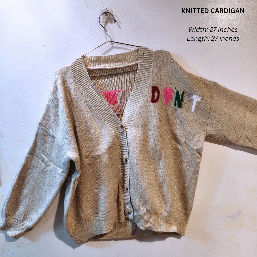 Knitted Sweater Cardigan (Category: Coats, Jackets and Outerwear) located in Quezon City. Submitted by trendyretro (Listing ID 1470826168, Image 1). Description: Brand new with pouch up to 2xl - 3xl Flaw: small hole as shown in the photo Soft thick knitted fabric.