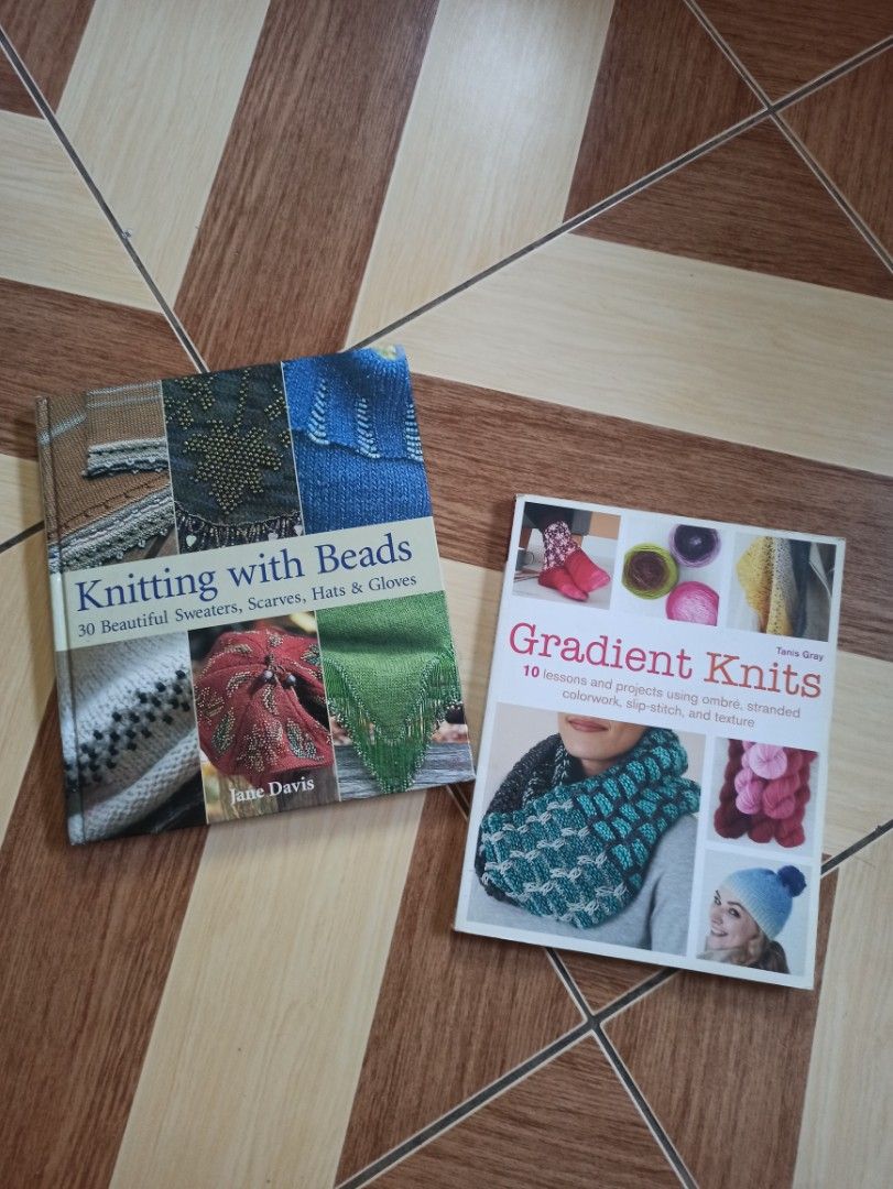 Knitting Books (Category: Storybooks) located in Manila. Submitted by crafters0001 (Listing ID 1470792574, Image 1). Description: - Set of 2 popular knitting books: Knitting with Beads by Jane Davis & Gradient Knits by Tanis Gray - Includes patterns for sweaters, scarves, hats, gloves, and more - Covers advanced techniques like ombre, stranded colorwork, texture, and beading - Features step-by-step instructions, helpful diagrams, and clear projec