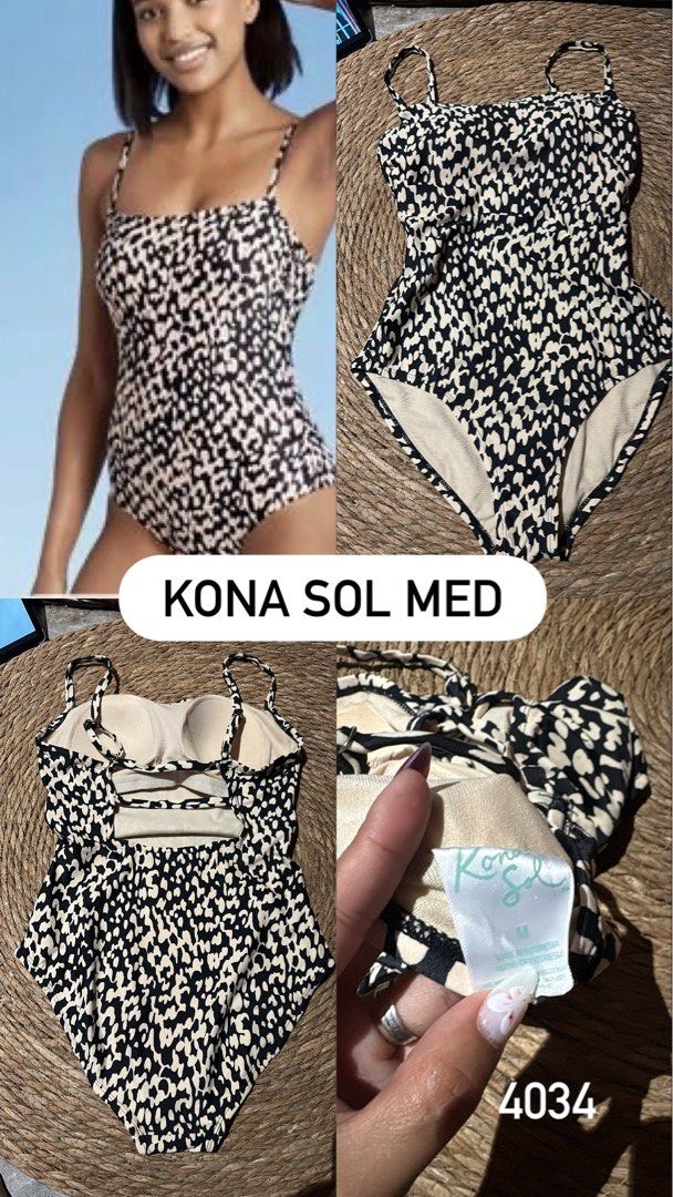Kona sol one piece (Category: Bikinis & Swimsuits) located in Malabon City. Submitted by lheithriftshop (Listing ID 1470831635, Image 2). Description: shows a Kona Sol Square Neck One-Piece Swimsuit in a black-and-cream .