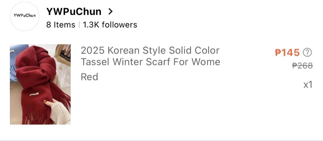 Korean Style Solid Color Tassel Winter Scarf Red (Category: Scarves) located in Caloocan City. Submitted by vastcrystal-7450 (Listing ID 1470781117, Image 2). Description: - Cozy red winter scarf with stylish tassel fringe details - Made from soft, warm wool blend fabric for cold weather - Vibrant red shade that pops against neutral winter outfits - Perfect addition to your cold-weather wardrobe - Condition: Brand new / Excellent.