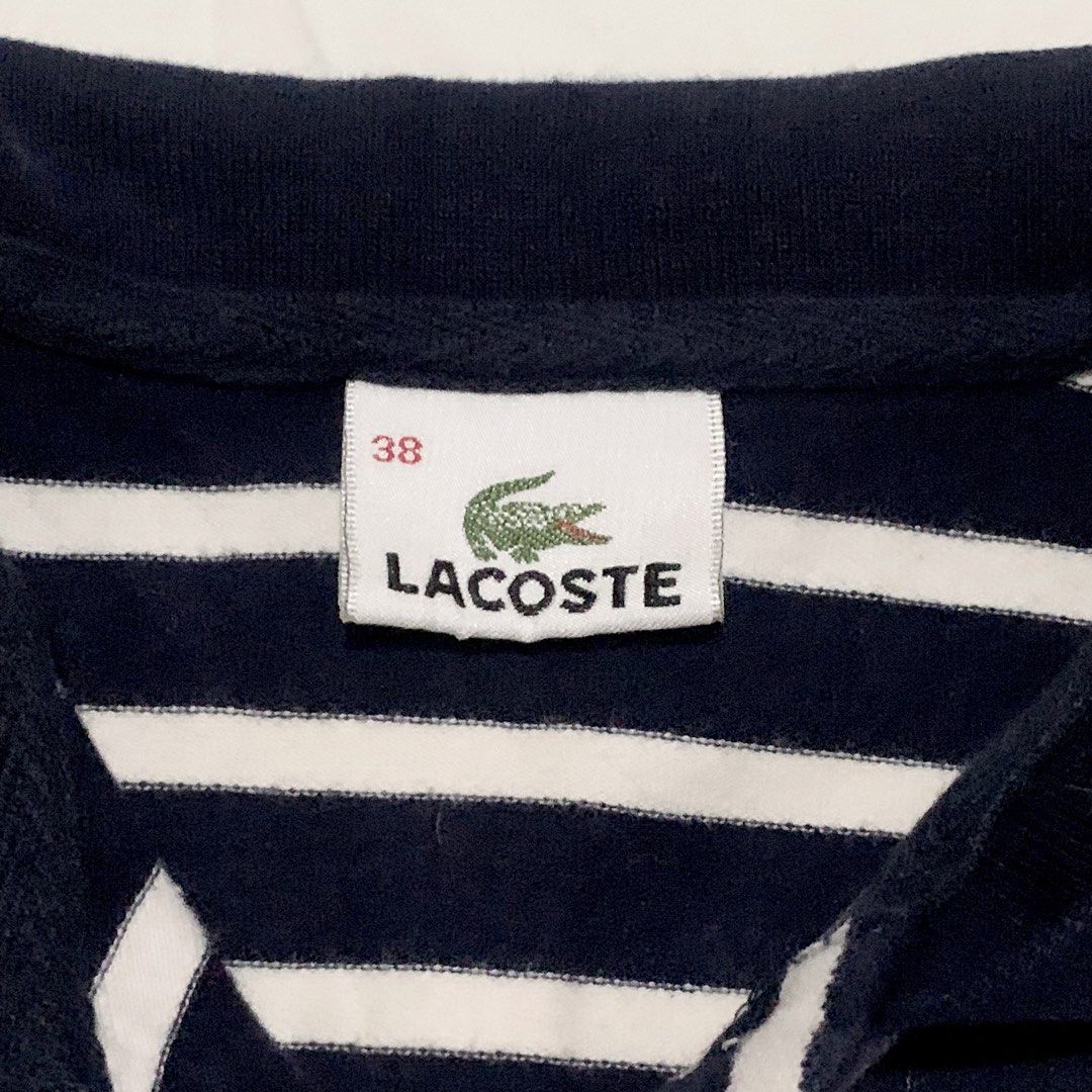 lacoste midnight blue/white stripes collared polo shirt (Category: Shirts) located in Bacolod City. Submitted by attheratesign (Listing ID 1470840207, Image 3). Description: • 38/med women’s • ran small, best fits xs-s • l: 22” • w: 14” • 94% cotton, 6% elasthanne • good condition, authentic — no when worn — washed — these are thrifted items, manage expectations — there may be flaws that were missed, x if sensi — first to pay gets the item — no r
