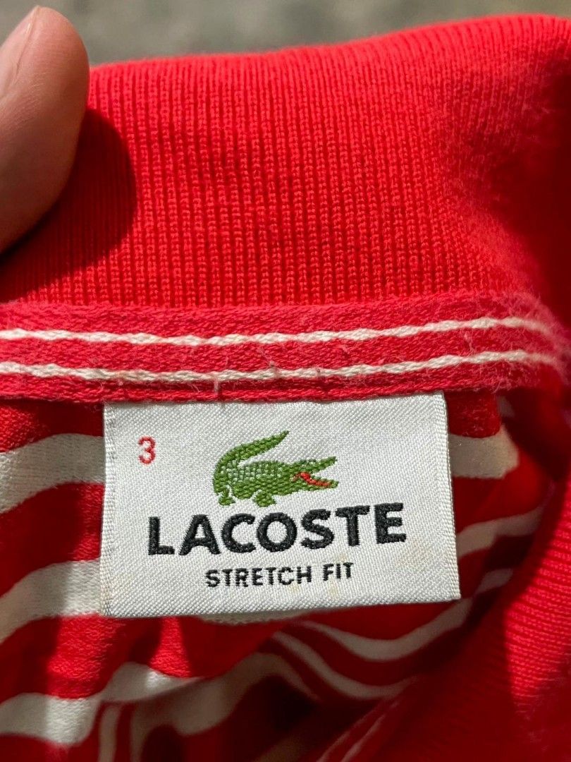 LACOSTE STRIPED POLO SHIRT (Category: Tshirts & Polo Shirts ) located in Davao. Submitted by blazing.rachel02 (Listing ID 1470808305, Image 2). Description: Size 3 on tag 19 x 27 (fits small to medium) Bagong bago pa No issue.
