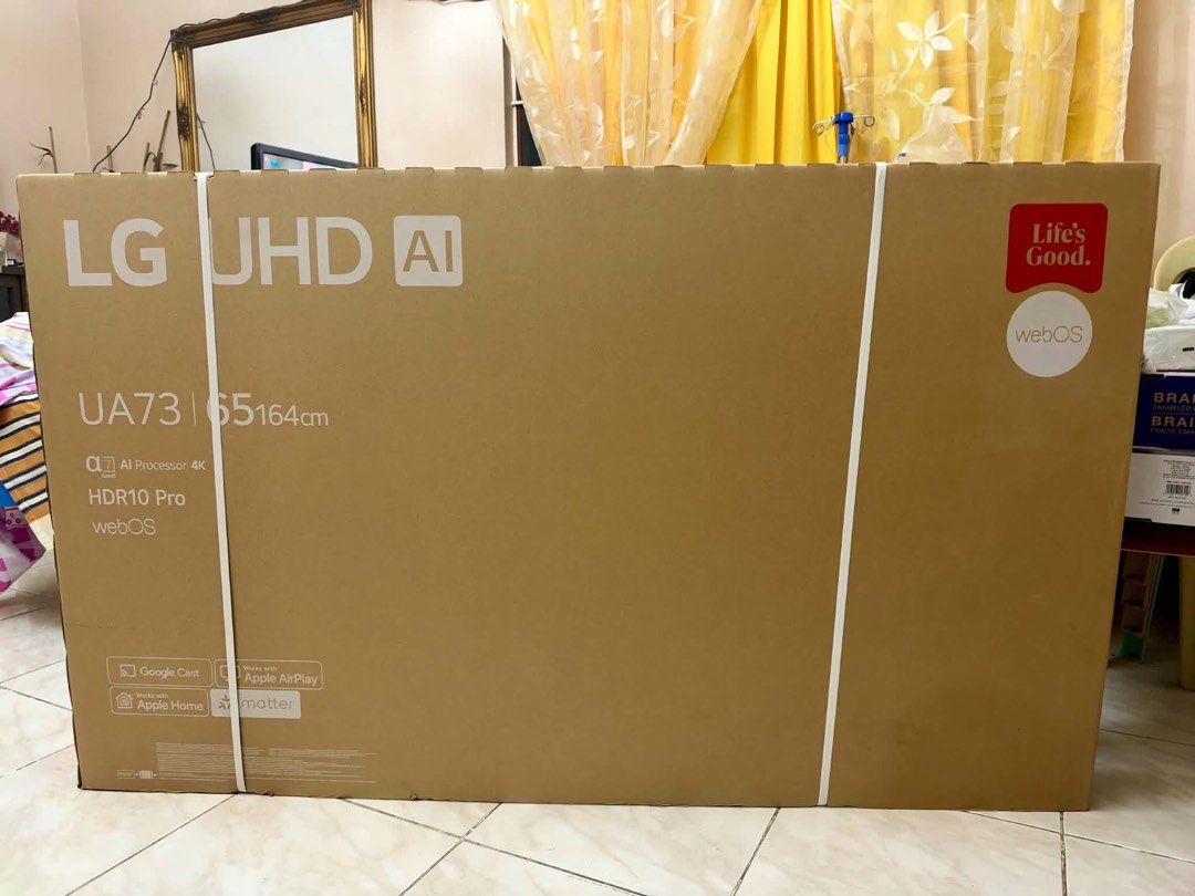 LG UHD AI 65(164cm) (Category: TV) located in Quezon City. Submitted by headline. (Listing ID 1470887637, Image 1). Description: LG UHD AI UA73 65(164cm) AI PROCESSOR 4k HDR10 PRO BRAND NEW FOR ONLY:47,000php FOR PICK UP ONLY!.