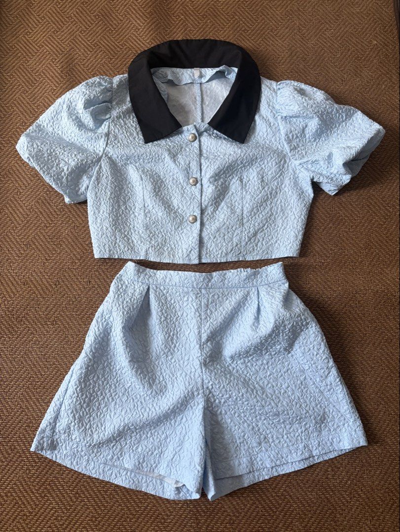 Light Blue Two-Piece Set (Category: Sets or Coordinates) located in Cavite. Submitted by shopnshinebyelle (Listing ID 1470759642, Image 1). Description: ♡ Brand new, never used — stored only ♡ Color: Black & Light blue ♡ No damage; in good condition ♡ Fits up to a large-framed girlie (For further questions about its size and measurements, kindly message us) ♡ First to pay, first to get the item. ♡ Shipments are every weekend. (Kung gusto maipadal