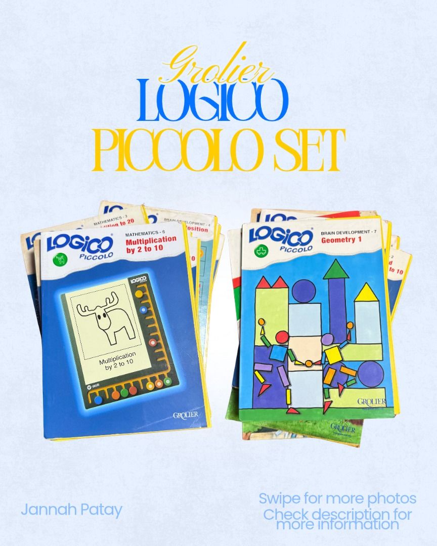 Logico Piccolo SET (Category: Assessment Books) located in Davao. Submitted by strawbae.moon (Listing ID 1470425520, Image 1). Description: Title: Logico Piccolo SET📚 Includes 📋: • English 4: My Town • Mathematics 5: Introducing Multiplication • Brain Development 8: Geometry 2 • Brain Development 4: Space Position • Mathematics 4: Addition and Subtraction to 20 • Mathematics 3: Addition to 20 • Mathematics 2: Addition and Subtraction to 10 • Br