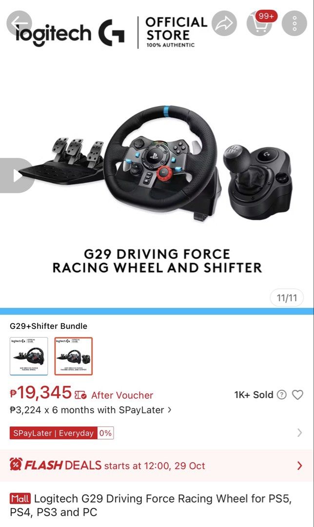 LOGITECH G29 DRIVING FORCE RACING WHEEL + SHIFTER (Category: Controllers) located in Taguig. Submitted by gigigemz (Listing ID 1470892018, Image 2). Description: 🏎️ FOR SALE: LOGITECH G29 DRIVING FORCE RACING WHEEL + SHIFTER 🎮 💸 PRICE: ₱17,200 Selling my Logitech G29 Racing Wheel + Shifter. ✅ Excellent condition ✅ Barely used ✅ Includes racing wheel, pedals, and shifter ✅ Compatible with PS5, PS4, PS3, and PC 📍 Location: Taguig City 💰 Origin