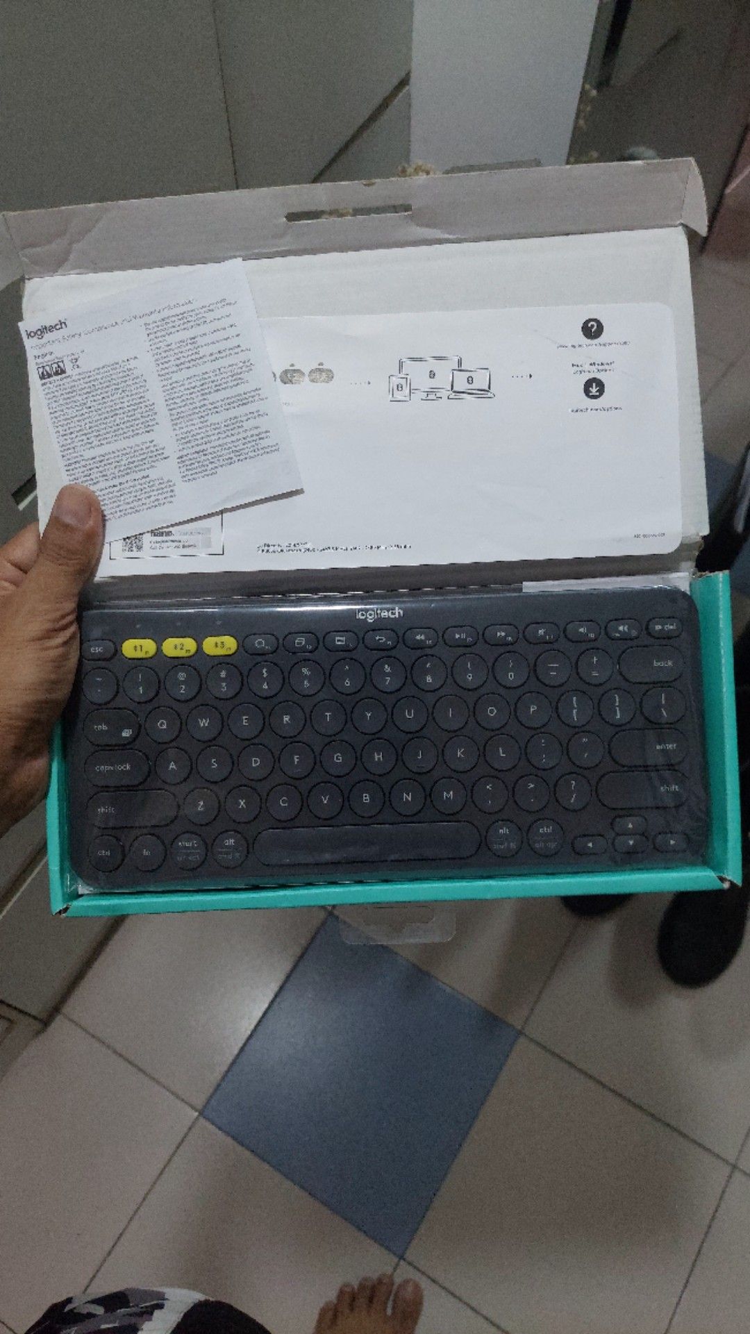 Logitech K380 Multi-Device Bluetooth Keyboard (Category: Computer Keyboard) located in Manila. Submitted by lesterjohn17980 (Listing ID 1470761536, Image 1). Description: - Model: Logitech K380 Bluetooth Keyboard - Color: Dark Grey - Compatibility: Works seamlessly across computers, phones, and tablets - Features: Compact layout with comfortable round keys and easy-switch yellow buttons for fast device pairing - Inclusions: Original box, manual, 