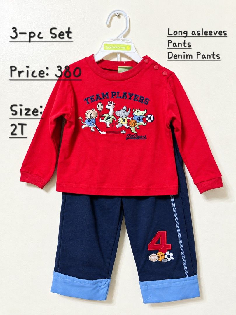 Long Sleeves, Pants and Denim Pants Set (Category: Babies & Kids Fashion) located in Quezon City. Submitted by buybyestuffmnl (Listing ID 1470848733, Image 1). Description: .