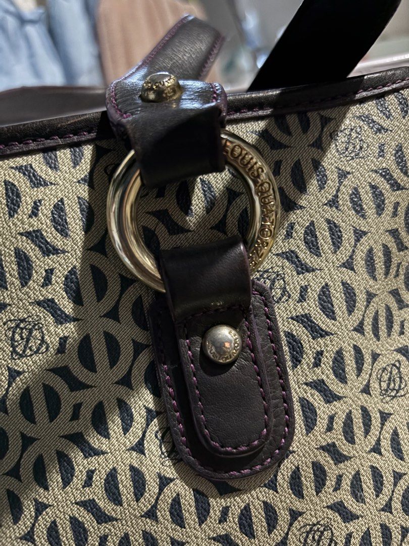 Louis Quatorze Monogram Tote Bag Dark Brown (Category: Tote Bags) located in Rizal. Submitted by va_nes_sa_ (Listing ID 1470818910, Image 3). Description: - Brand: Louis Quatorze - Style: Monogram Tote Bag (vertical) - Color: Dark Brown with beige monogram, dark brown leather accents and violet trimmings - Hardware: Gold-toned rings, studs, and zipper pull with engraved logo - Interior: Vibrant pink lining with secure zippered main compartment an