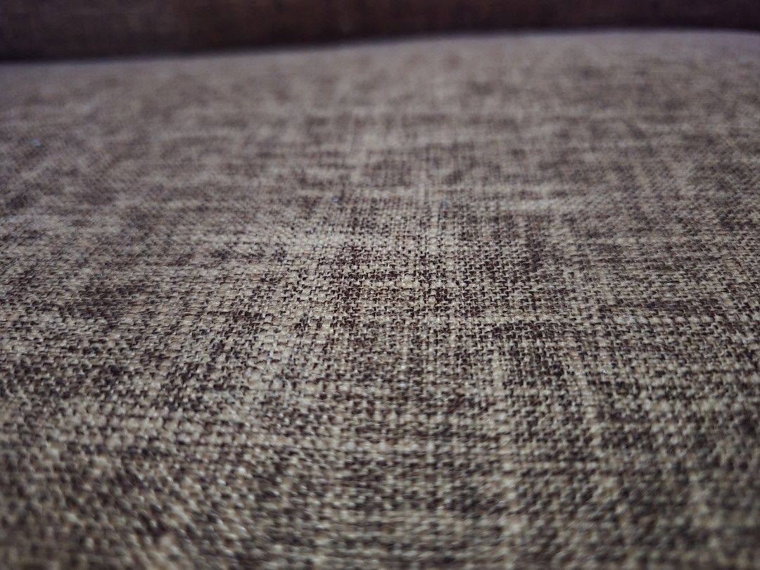 L-shaped Fabric Sofa Brown (Category: Sofas) located in Binan City. Submitted by misscm18 (Listing ID 1470829167, Image 3). Description: 4-Seater L-shaped sofa Used for 5years With minor uneven section but still comfortable to sit and lie down - Color/Fabric: Beautiful brownish textured fabric - Design: L-shaped sectional with a left-side chaise lounge - Comfort: Deep seating layout with rounded armrests on both ends - Base: Elevated with sturdy 