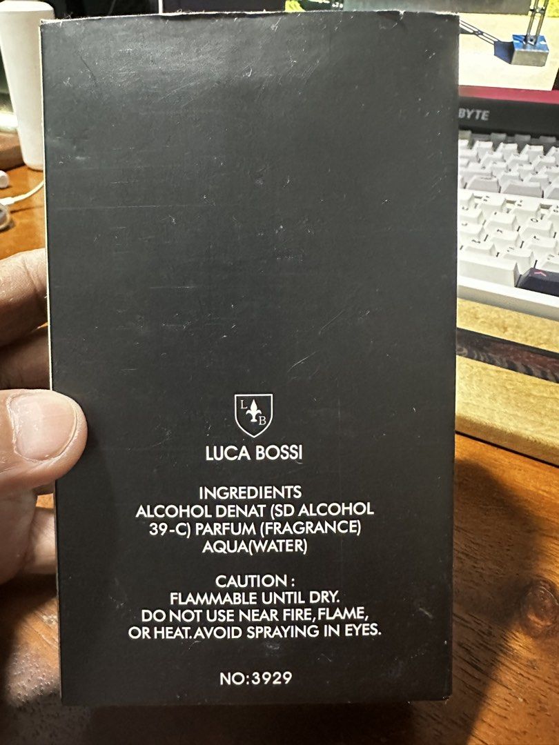 Luca Bossi Poison Eau De Perfume 100ml (Category: Fragrance & Deodorants) located in Quezon City. Submitted by breakstuf50 (Listing ID 1470793268, Image 2). Description: - Brand/Model: Luca Bossi Poison - Volume: 100ml Eau de Parfum spray - Packaging: Dark box with striking silver lettering and large vertical POISON text (Batch No. 3929) - Ingredients: Alcohol Denat, Parfum, Water - Condition: Brand new and 100% authentic - Perfect for daily wear