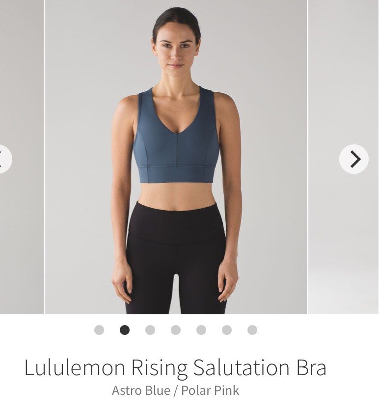 Lululemon | rising salutation bra / dot 6 (Category: Activewear) located in Cebu City. Submitted by rarathriftedcb (Listing ID 1470854765, Image 2). Description: Lululemon ✅ Rising salutation bra Astro blue / polar pink Dot 6 on tag Small - medium Padded 750pesos + sf 95 Reflectorize logo Location : Cebu city Page : rara thrifted Jnt nationwide Message us 📩.