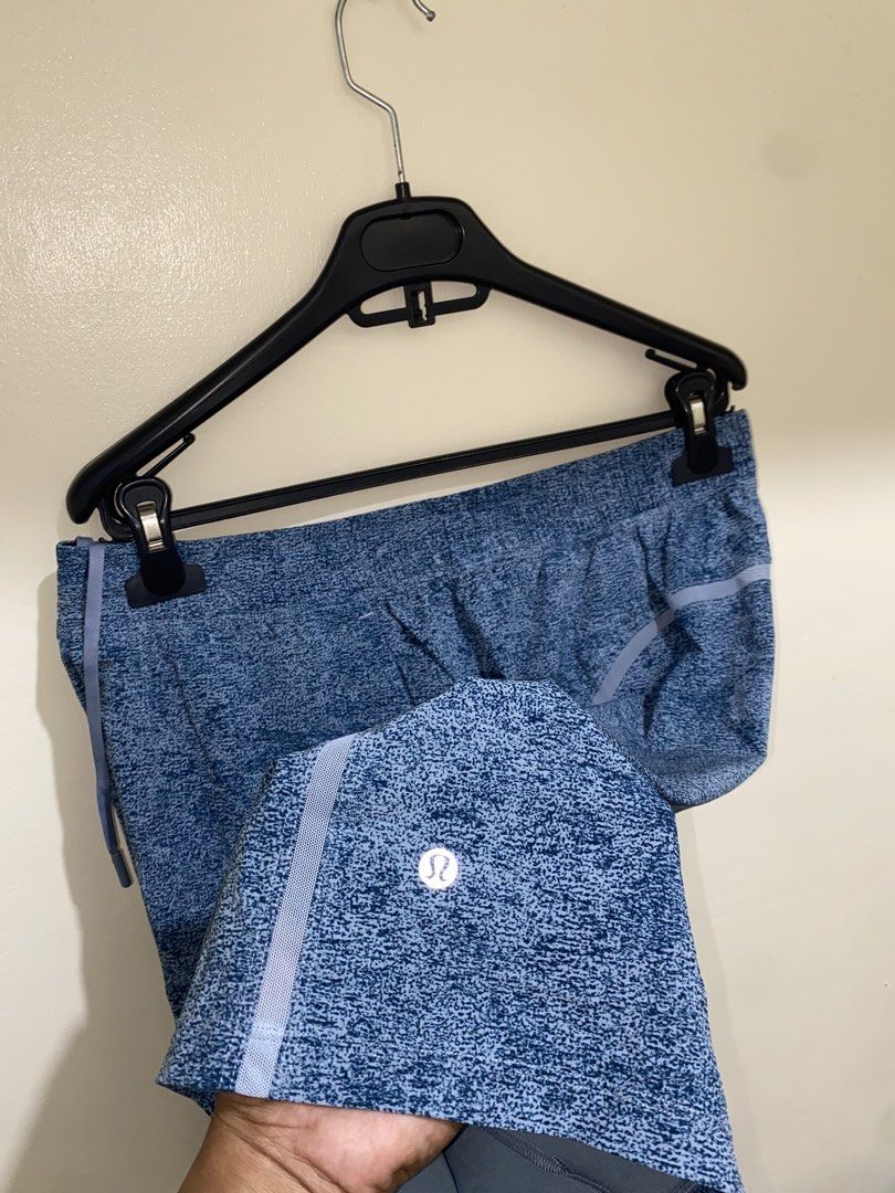 Lululemon Blue Athletic Shorts Size L (Category: Activewear) located in Cebu City. Submitted by theloose.thread (Listing ID 1470918207, Image 3). Description: - Brand: Lululemon - Color: Blue with textured pattern - Size: Large (tag inside zippered pocket, size dot on inner waistband) - Features: Built-in liner, adjustable drawstring waistband, and secure zippered side pocket - Condition: Excellent - Best for: Running, workouts, and active lifest