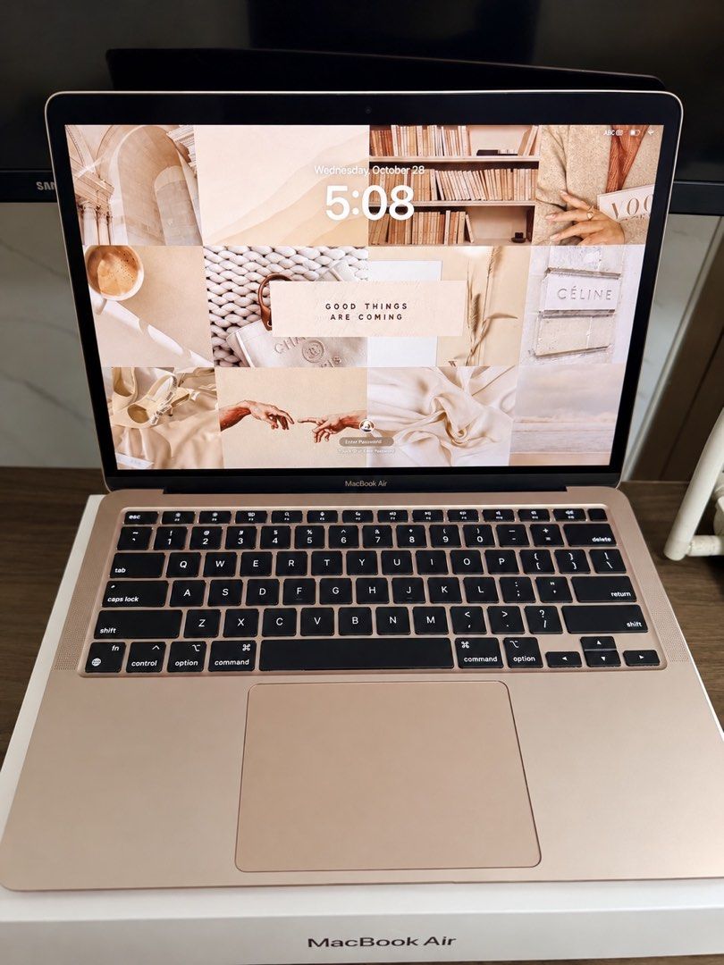 MACBOOK AIR M1 2020 A2337 13-INCH ROSE GOLD (Category: Laptops & Notebooks) located in Quezon City. Submitted by just_glam (Listing ID 1470837607, Image 2). Description: M1 Chip 8-Core CPU 8GB RAM LPDDR5 256GB SSD storage 13.3” Liquid Retina 2560 X 1600 Res BATTERY HEALTH: 90% CYCLE COUNT: 137 WITH BOX AND CHARGER WIRE PM FOR MORE DETAILS.