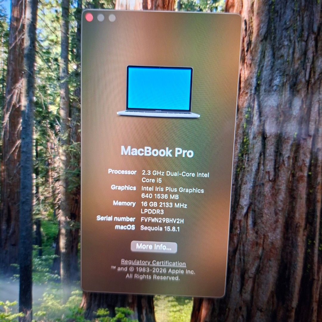 Macbook Pro 2017 16GB RAM 512GB SSD (Category: Laptops & Notebooks) located in Cavite. Submitted by jeddsaliba (Listing ID 1470769681, Image 2). Description: For sale Macbook Pro 2017 Processor: 2.3GHz Dual-Core Intel Core i5 RAM: 16GB Storage: 512GB OS: MacOS Sequoia 15.8.1 (via OpenCore Legacy Patcher) Used only for work (web development and photo/video editing) Honest issues: - Signs of heavy usage (Scratches, dents, sticker marks) - Bottom ru