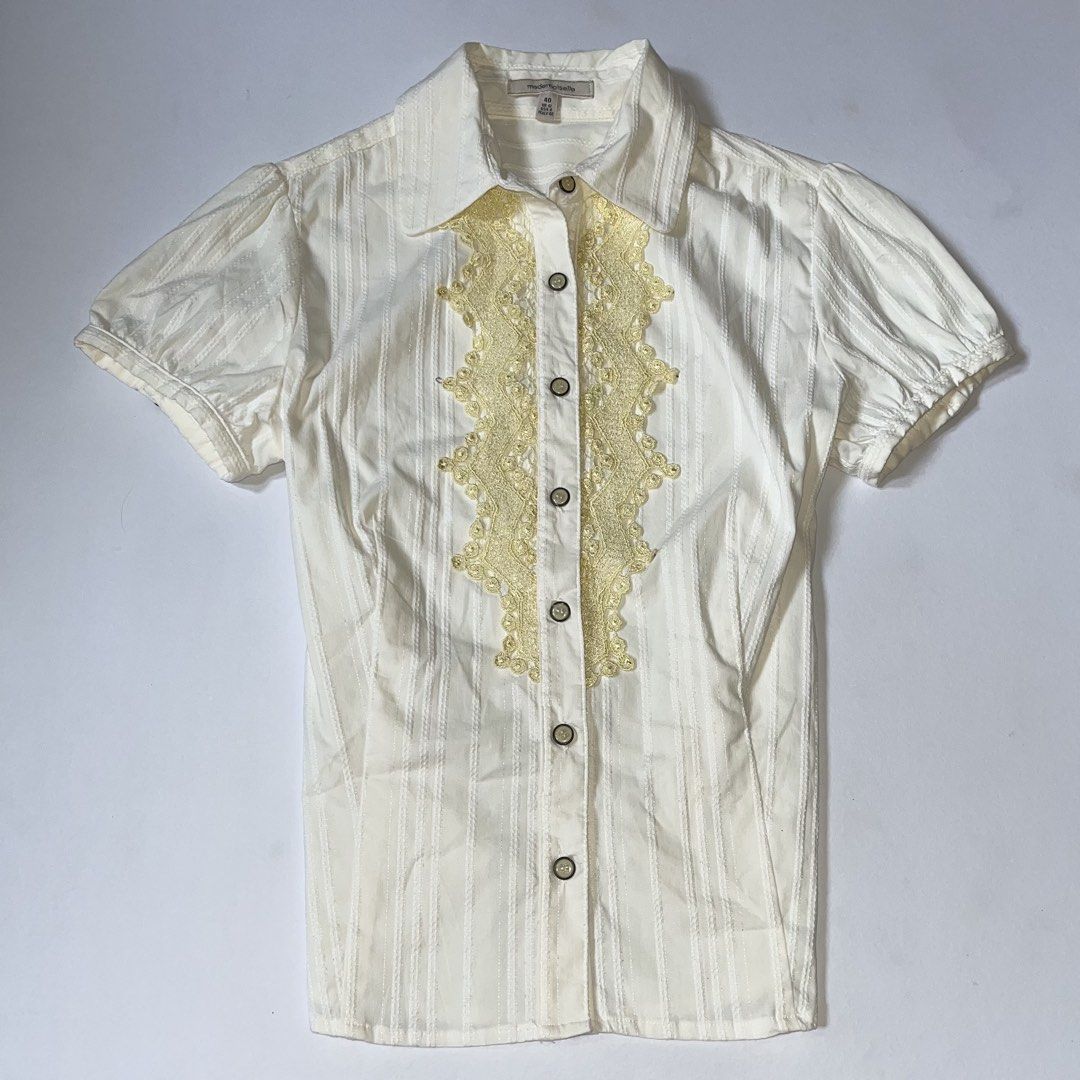 Mademoiselle Cream Button down Blouse office Siren small Medium (Category: Blouses) located in Manila. Submitted by dadabili (Listing ID 1470875258, Image 1). Description: Brand new condition! best fit small - semi large .