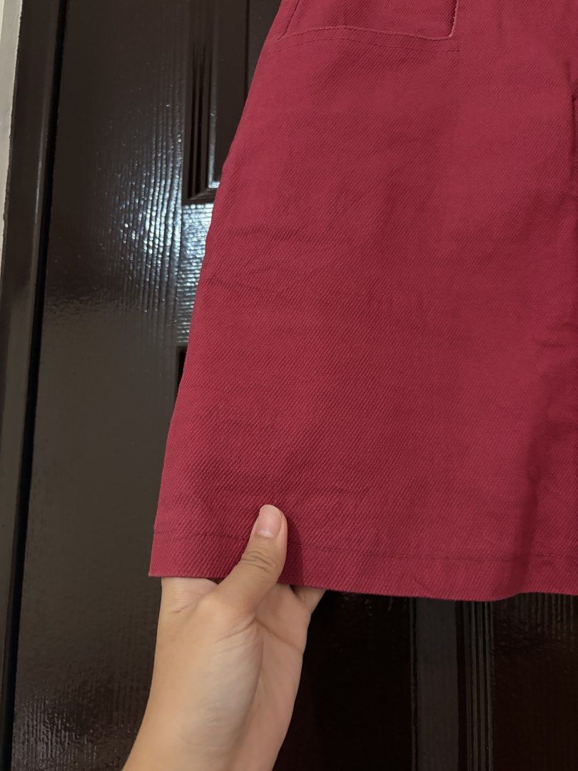 Magenta denim mini skirt with front pockets (Category: Skirts) located in Marikina City. Submitted by _bananahanaa (Listing ID 1470793578, Image 2). Description: - Color: Vibrant magenta - Fit: High-waisted structured denim mini skirt - Details: Belt loops, single metallic button closure - Pockets: Deep front pockets on both sides - Hem: Clean straight hem - stretchy light denim; size 26-27.