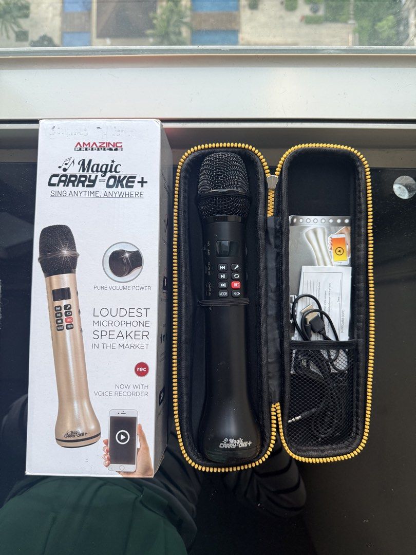 Magic Carry-Oke+ Bluetooth Karaoke Microphone & Speaker (Category: Microphones) located in Pasig City. Submitted by vdejesus (Listing ID 1470761381, Image 1). Description: 🎤 Magic Carry-Oke+ Bluetooth Karaoke Microphone & Speaker (Complete Set) Price: ₱650 (Brand new retail is ₱1,500+) 📦 What’s Included in the Box: 1x Magic Carry-Oke+ Wireless Microphone Speaker (Black) 1x Original Zip Hard Carrying Case 1x USB Charging Cable 1x Audio Connectio