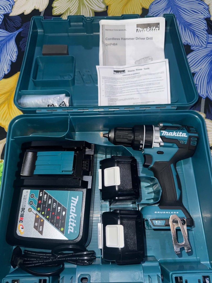 Makita DHP484 Cordless Hammer Driver Drill Set (Category: Construction Tools & Equipment) located in Manila. Submitted by hannazzy (Listing ID 1470845001, Image 1). Description: - Brand: Makita DHP484 Brushless Cordless Hammer Driver Drill - Condition: Brand new / Excellent working condition - Batteries: Two (2) 18V 3.0Ah Lithium-Ion batteries included - Charger: DC18RC Fast Charger - Inclusions: Instruction manual, warranty paperwork, and origin