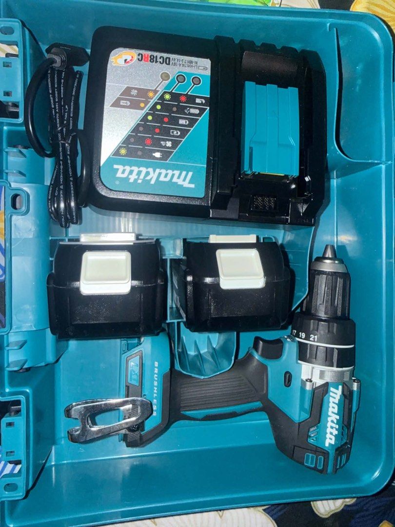 Makita DHP484 Cordless Hammer Driver Drill Set (Category: Construction Tools & Equipment) located in Manila. Submitted by hannazzy (Listing ID 1470845001, Image 3). Description: - Brand: Makita DHP484 Brushless Cordless Hammer Driver Drill - Condition: Brand new / Excellent working condition - Batteries: Two (2) 18V 3.0Ah Lithium-Ion batteries included - Charger: DC18RC Fast Charger - Inclusions: Instruction manual, warranty paperwork, and origin