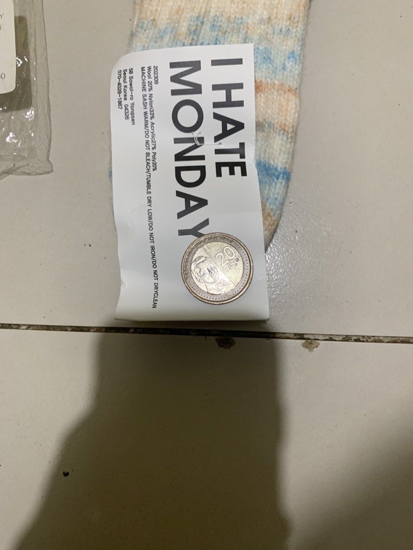 Mardi Mercredi | i hate monday socks •Free size (Category: Shoe inserts) located in Cebu City. Submitted by rarathriftedcb (Listing ID 1470877315, Image 3). Description: Mardi Mercredi ✅ i hate Monday Socks Free size Good as new 💯 Unused with tags & plastic 700pesos + sf 95 Firm price ‼️ 32,000 won = 1,5k pesos orig price Location : Cebu city Page : rara thrifted Jnt nationwide Message us 📩.