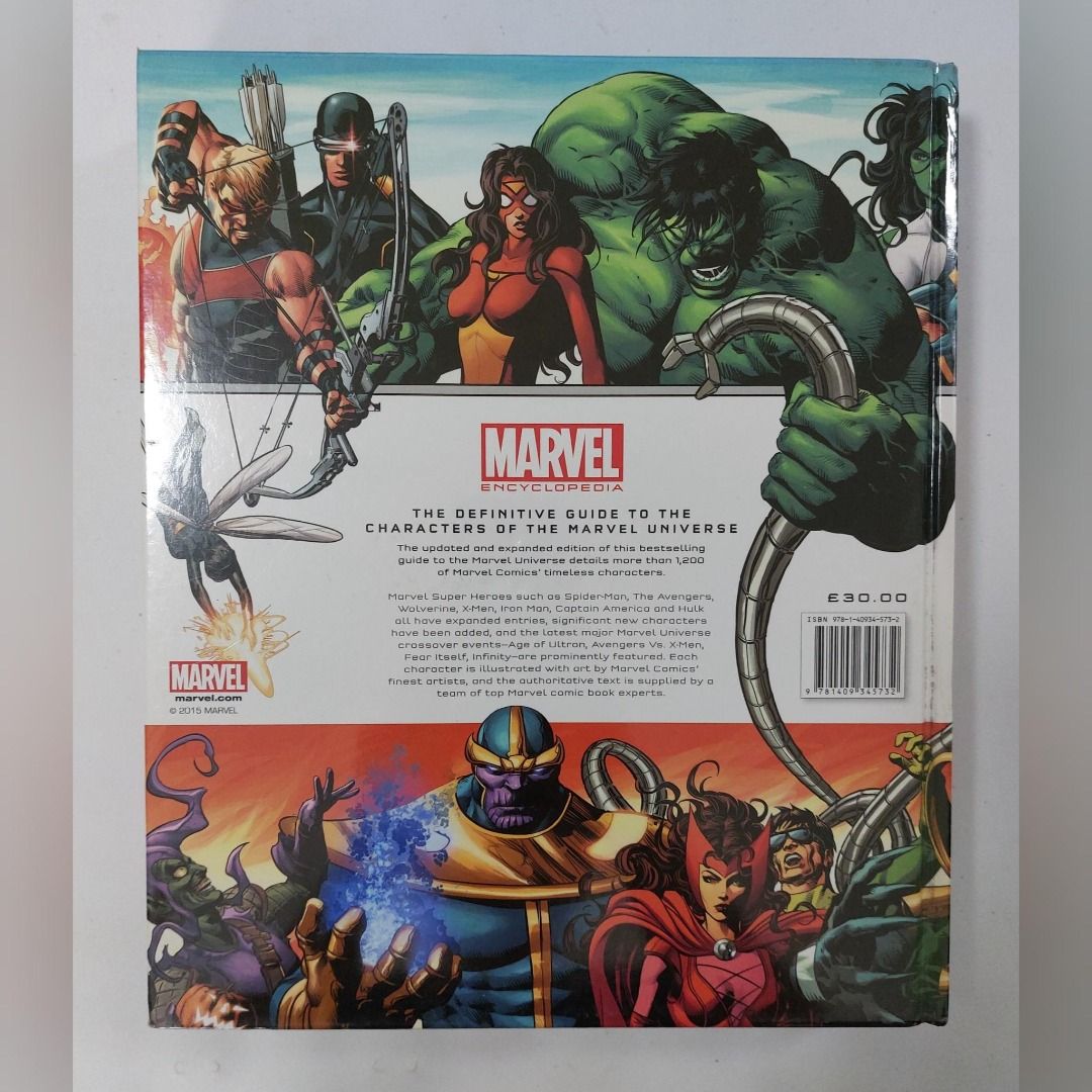 Marvel Encyclopedia Updated and Expanded (Category: Comics & Manga) located in Pasig City. Submitted by keithra (Listing ID 1470831266, Image 2). Description: - Title: Marvel Encyclopedia (Updated and Expanded Edition) - ISBN-13: 978-1-4093-4573-2 - Publication date: March 3, 2014 - Publisher: DK - Format: Hardcover with vibrant character art - Content: Detailed bios and profiles of iconic Marvel superheroes and villains (e.g., Iron Fist, Iron Pa
