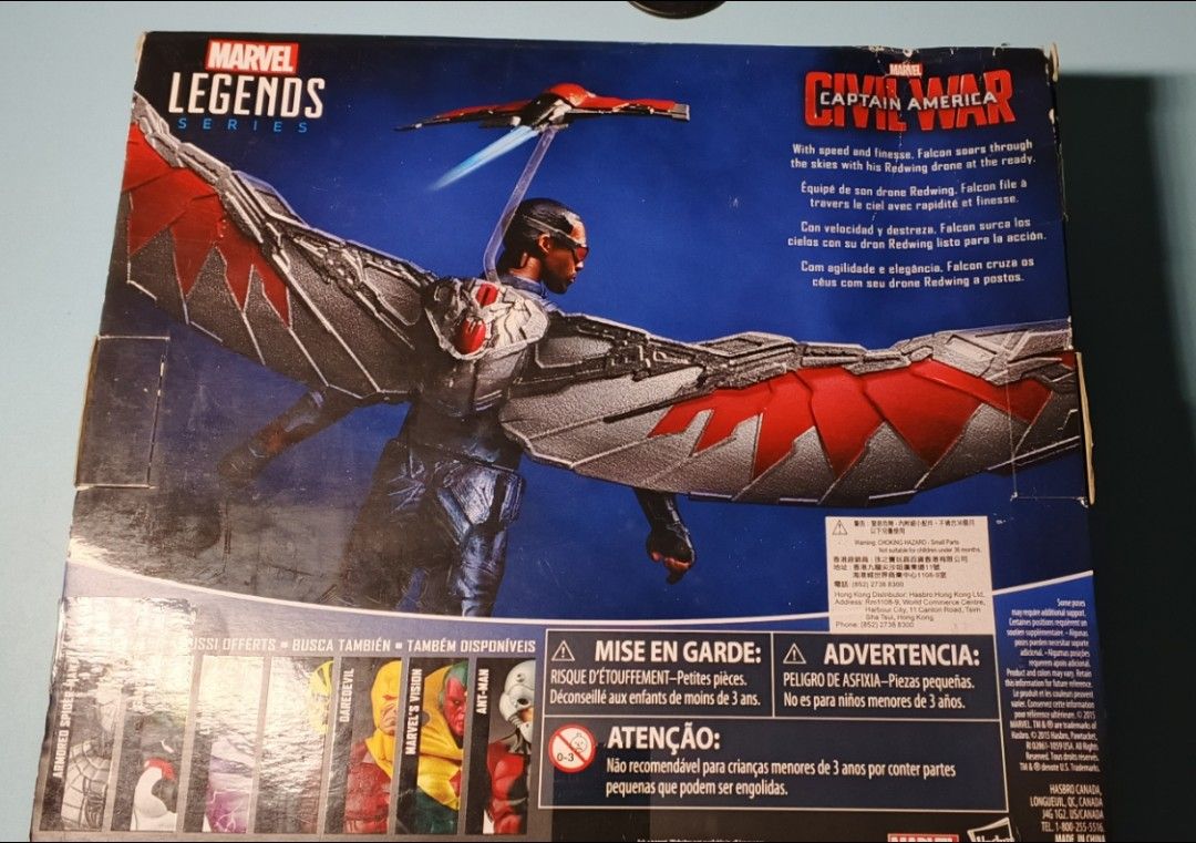 Marvel Legends Series Falcon with Flight Tech and Redwing (Category: Figurines & Statues) located in Baguio. Submitted by iyakoy (Listing ID 1470745932, Image 2). Description: Marvel Legends Series Falcon with Flight Tech and Redwing - kinda damaged box but the figure is still in good condition - Negotiable.
