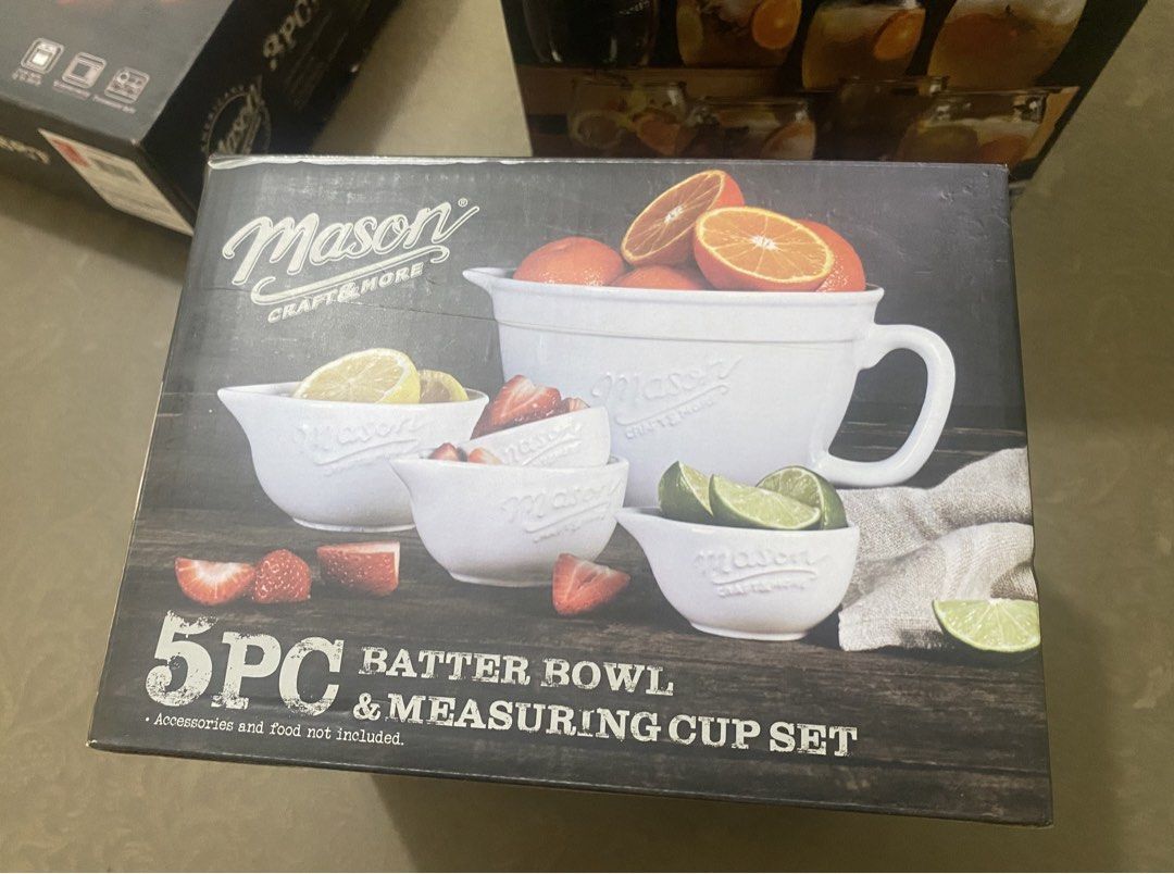 Mason Craft & More Kitchen Sets Bundle (Category: Cookware & Accessories) located in Manila. Submitted by ardabcd0716936 (Listing ID 1470756121, Image 3). Description: Bundle includes a 3-piece stoneware baker set, 5-piece batter bowl and measuring cup set, plus an 8-piece glass mug set. All items by Mason Craft & More. Great matching kitchenware for baking and serving drinks. Everything stays in original boxes. ▪️3 PC STONWARE BAKER SET -p2,500 