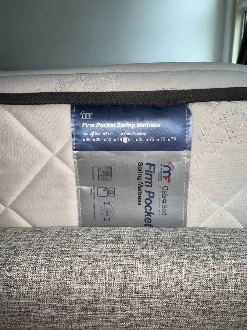 Mattress with base frame(Mandaue double size) (Category: Bed Frames & Mattresses) located in Paranaque City. Submitted by ub.et (Listing ID 1470770961, Image 3). Description: Mandaue pocket spring mattress With its low bedframe (Japan style) 54 x 75 x 10” Super comfy! It doesn’t bounce and you can’t feel the spring either 1 year old, first owner No issues, no history of repairs Freebies- 4 pillows with pillow cases 4 bedsheets 3 duvet covers -Pic