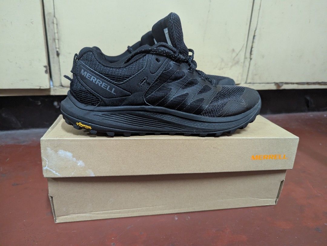 Merrell Nova 3 (Category: Sneakers) located in Malabon City. Submitted by doobidoi (Listing ID 1470815165, Image 1). Description: - Brand/Model: Merrell Nova 3 Trail Running Shoes - Color: Black with matching black laces - Size: Men's US 9 / UK 8.5 / EUR 43 / CM 27 - Outsole: Vibram rubber for superior grip on outdoor terrain - Upper: Durable mesh - Condition: Clean soles with minimal wear, includes original shoebox - Ideal for: Hiking, running, 