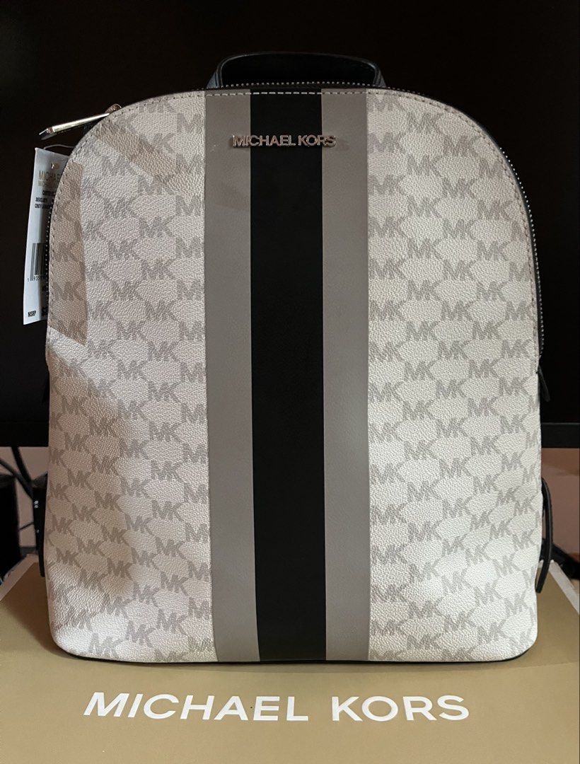 Michael Kors Cindy Large Bagpack (Category: Backpacks) located in Santa Rosa. Submitted by ninaparis (Listing ID 1470925287, Image 1). Description: Original Michael Kors Cindy Large Center Stripe Backpack in the Bright White Multi(Gray and Black Monogram)colorway.