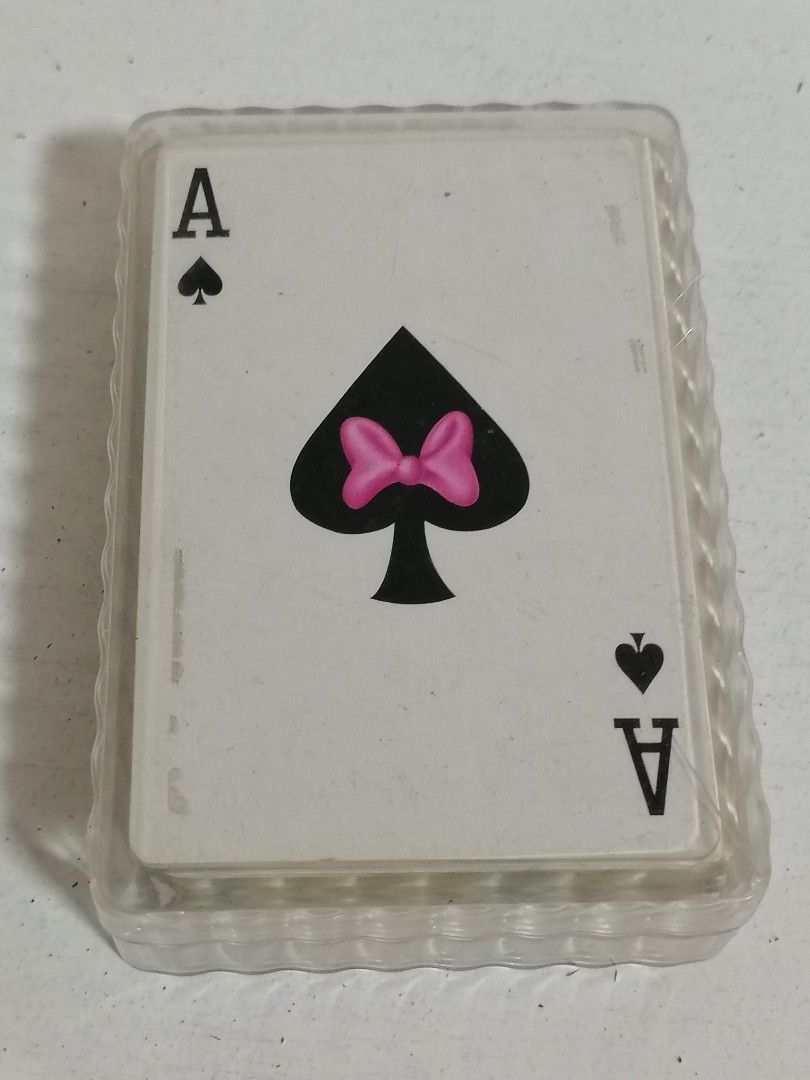 Mickey And Minnie Mouse Playing Cards (Category: Other Merchandise) located in San Mateo. Submitted by arrowscrap_delight (Listing ID 1470828318, Image 2). Description: Mickey And Minnie Mouse Playing Cards Good Condition Disney Complete Set ,52 Pcs with 2 Jokers Paper Material Plastic Case Length : 8.5cm Width : 5.5cm Issues : Damage at the back of 5 Diamond and Small Fold on King of Clubs 145 + SF.