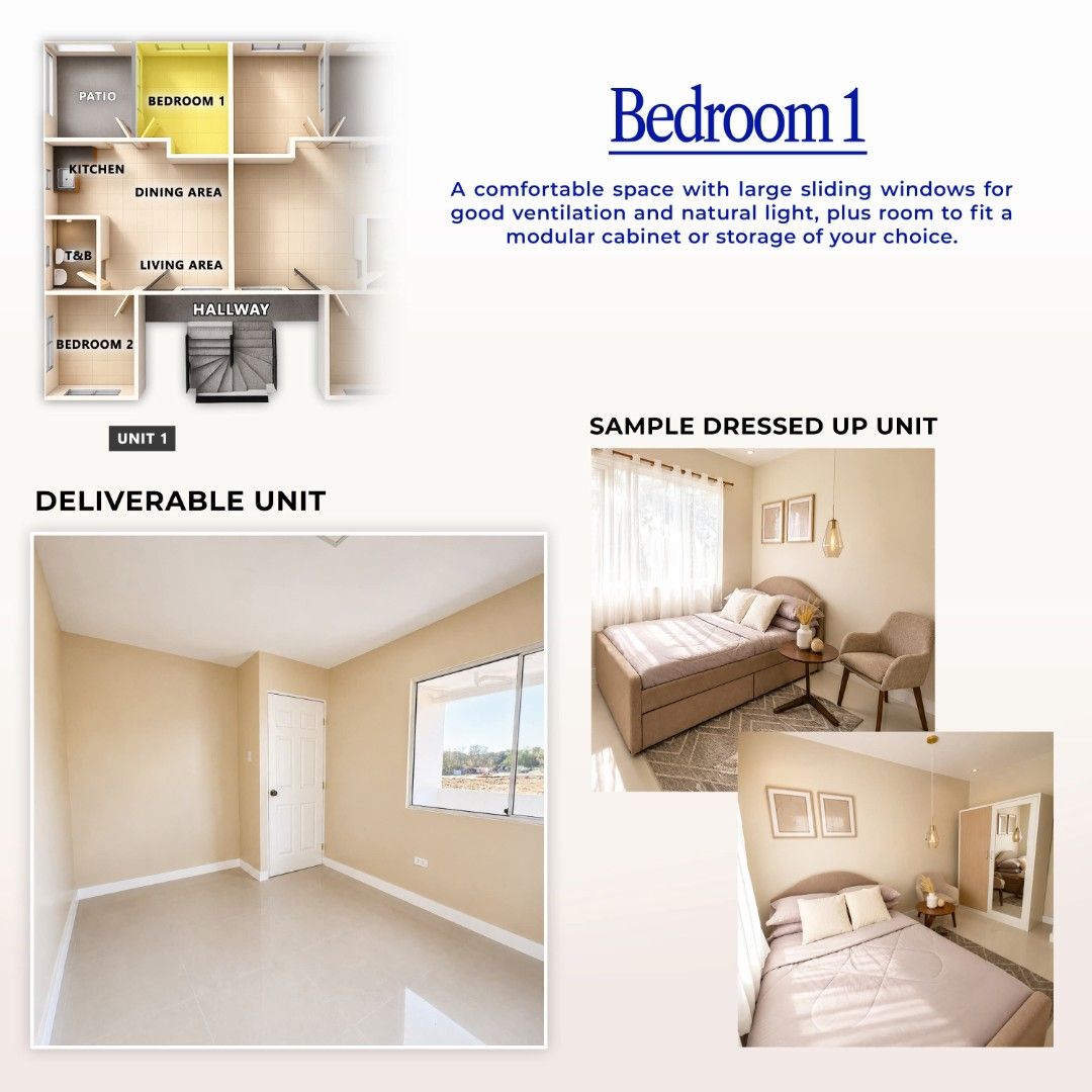 Midori Mid-rise Building 50 sqm 2BR Condo Unit (Category: Apartments & Condos) located in Rizal. Submitted by ecalian (Listing ID 1470879151, Image 2). Description: - Property Type: 2-Bedroom Condo Unit in Midori Mid-rise Building - Floor Area: 50 sqm - Layout: 2 bedrooms with large sliding windows, 1 toilet and bath, kitchen with modular cabinets, dining area, living area, and patio - Bathroom Features: Fully tiled floor and walls, complete with