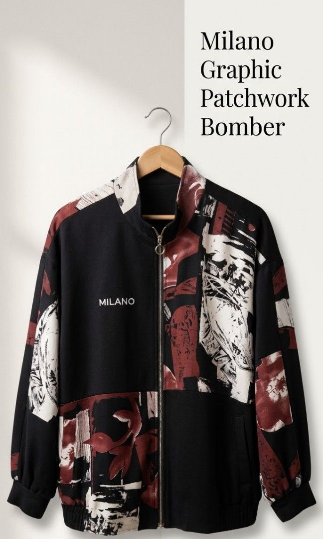 Milano Graphic Patchwork Bomber (Category: Coats, Jackets and Outerwear) located in Davao. Submitted by mari_sarisari_atbp (Listing ID 1470791119, Image 1). Description: .