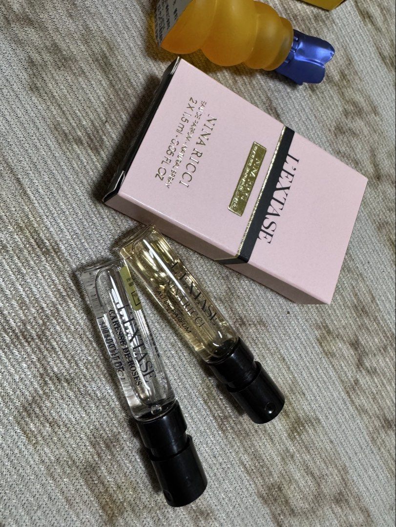 MINI NINA RICCI PERFUME (Category: Fragrance & Deodorants) located in Agdangan. Submitted by lavishbyji22912 (Listing ID 1470820617, Image 2). Description: Authentic Bought in japan Nina ricci belles :₱550 L’EXTASE :₱ 330.