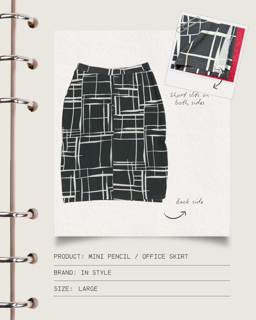 Mini Pencil/Office Skirt (Category: Skirts) located in Cavite. Submitted by strawbae.moon (Listing ID 1470866332, Image 2). Description: Product: Mini Pencil/Office Skirt Brand: In Style Size: Large 🧶 Item Condition: • Pre-loved • With short slits on both the left and right sides of the dress • Well taken care of • Little to no flaws 💋 With discount if bought with other items on my profile 🙂 STRICTLY NO REFUNDS/RETURNS❗ ✍🏼 Kindly review all t