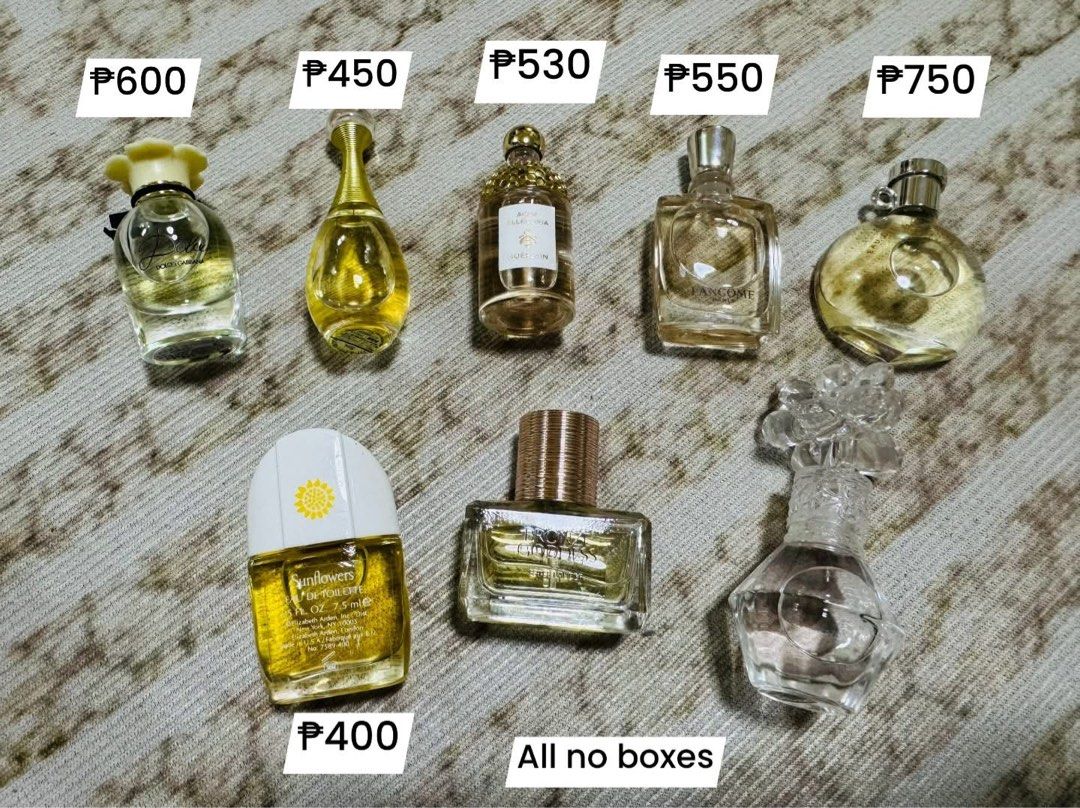 MINI PERFUME WOMEN (Category: Fragrance & Deodorants) located in Agdangan. Submitted by lavishbyji22912 (Listing ID 1470820888, Image 1). Description: All Authentic Brand new No box Natapon ko n kasi ng boxes Unused See photo for prices.