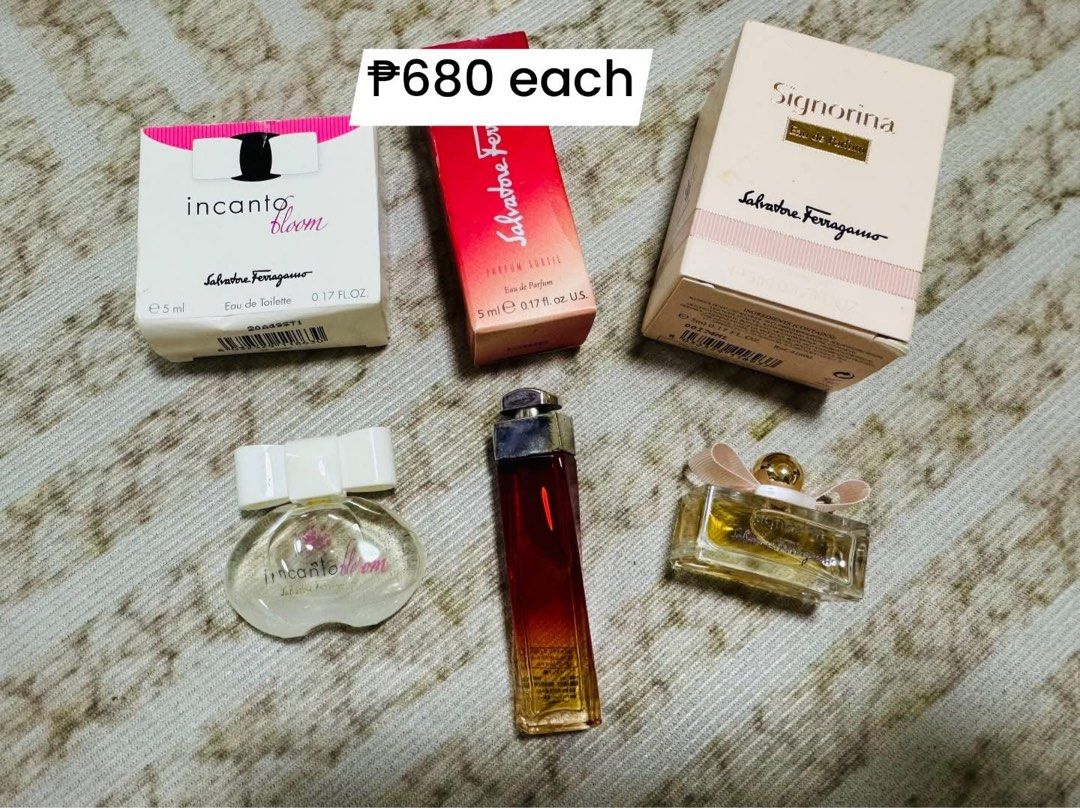 MINI SALVATORE FERRAGAMO PERFUMES (Category: Fragrance & Deodorants) located in Agdangan. Submitted by lavishbyji22912 (Listing ID 1470828970, Image 1). Description: All authentic With boxes See photos For prices.