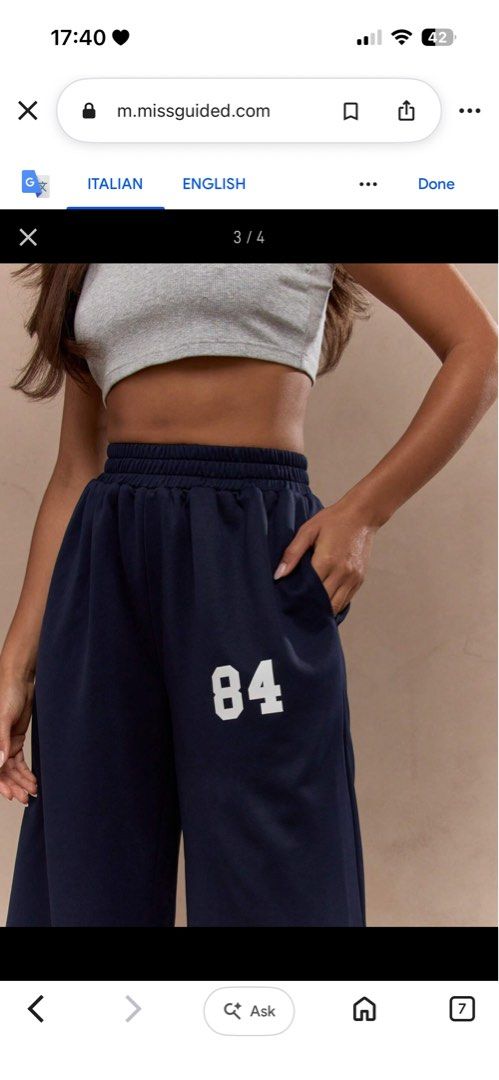 Missguided Varsity Wideleg Sweatpants (Category: Other Bottoms) located in Manila. Submitted by juliaxgamboa (Listing ID 1470832111, Image 3). Description: 24-30” waist.