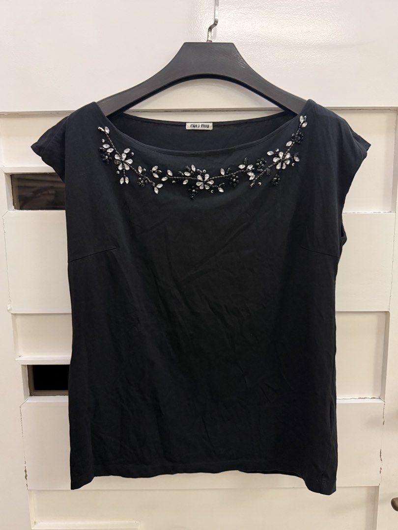 Miu Miu Black Beaded Top (Category: Luxury Apparel) located in San Pablo. Submitted by iamtrina (Listing ID 1470752540, Image 2). Description: Best fits medium frame Slashed tag No missing beads/stones.