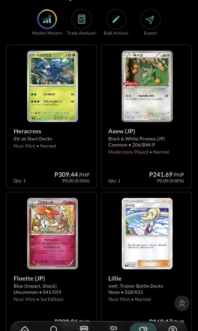 Mix (Category: Raw Singles) located in Manila. Submitted by mxveronicx (Listing ID 1470663210, Image 1). Description: 100+ pokemon artist cards and cutemons Shibuzoh, Yuka Morii, Shinji Kanda, Sekio etc. Mix of Eng, JP, and KR cards Collectr link https://app.getcollectr.com/showcase/profile/914c88dd-e516-4a31-959a-79c388663273 Current market at ₱5k, selling at 70% PM for actual photos RFS: Downsizing.